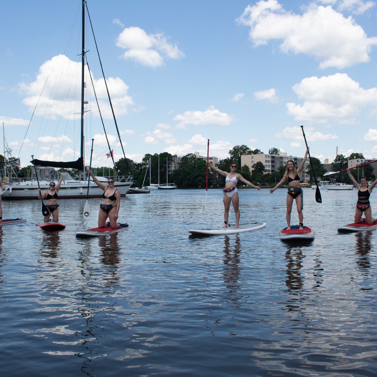 Bachelorette Paddleboarding Party of Six Ladies on the Ocean