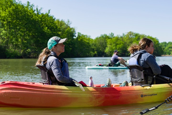 a group of people riding on the back of a boat