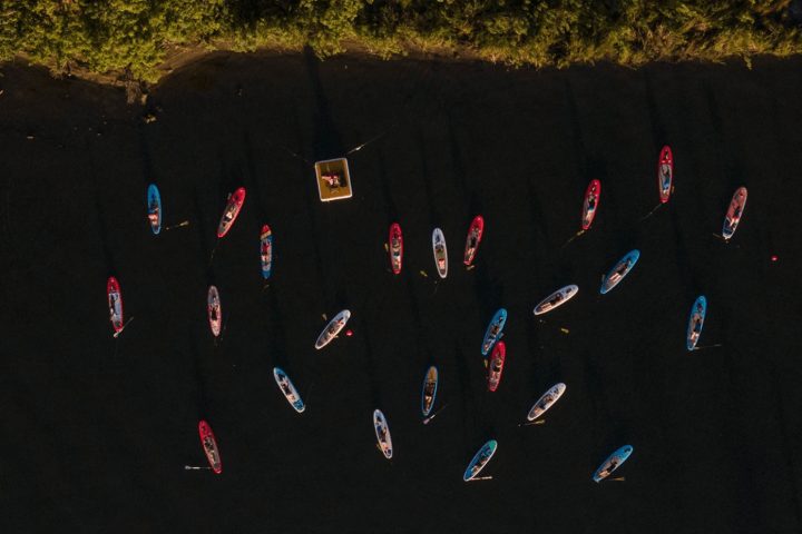 a bunch of kites in the sky